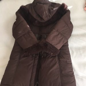 Girls brown winter coat with faux fur covered hood